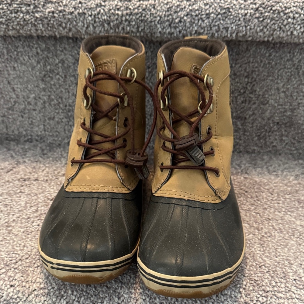 Tan and Black Duck Boots